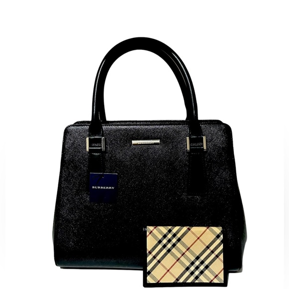 BURBERRY hand Bag NOVA Check Saffiano Leather Black - Picture 1 of 9